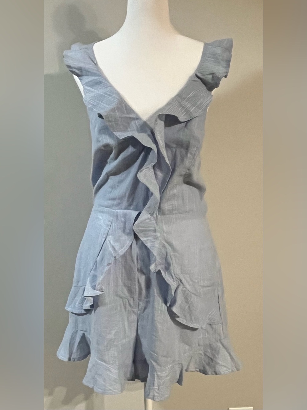 Blue & White Romper Ruffle Detail, Backless SZ Large